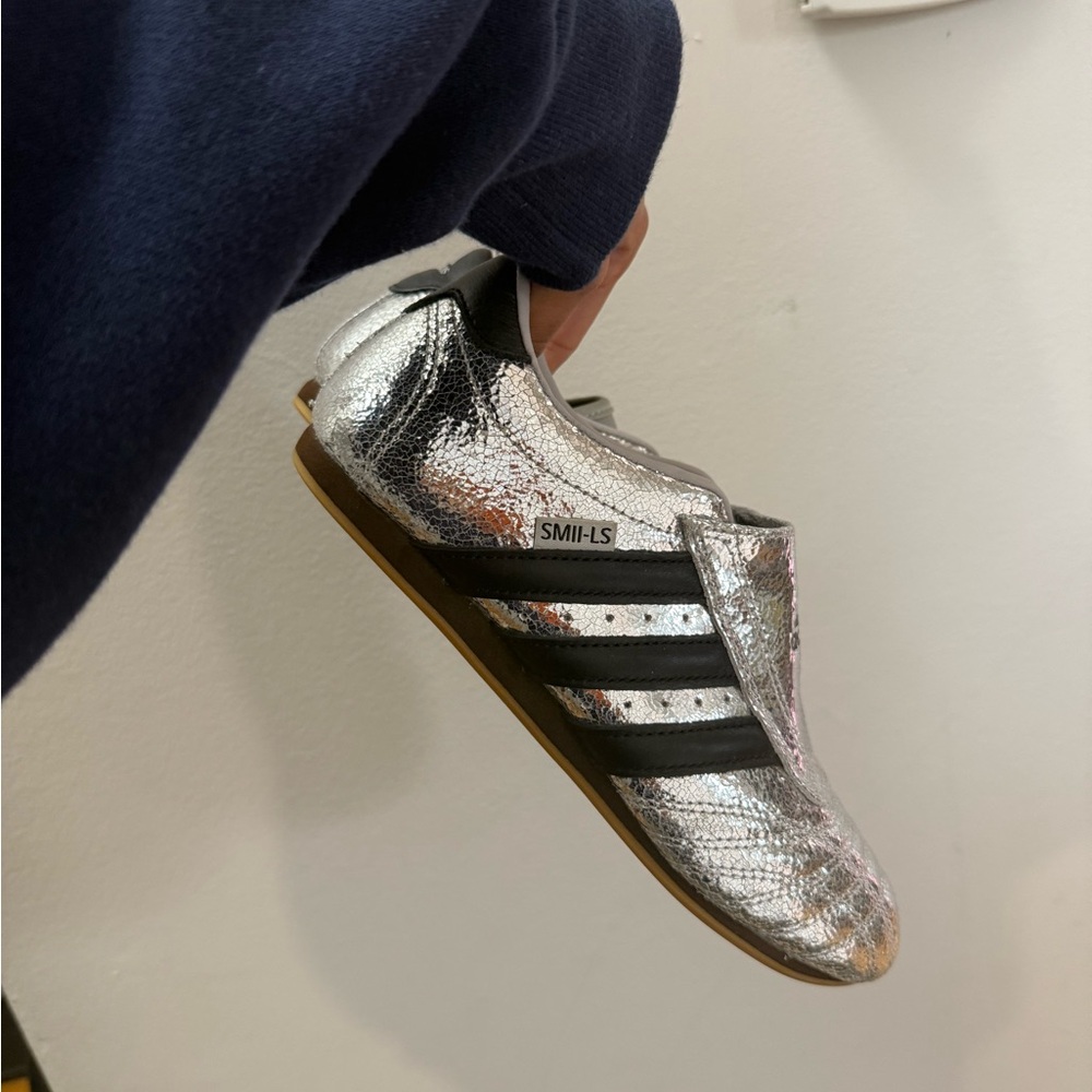 Adidas Metallic Silver Sneakers with Black Stripes